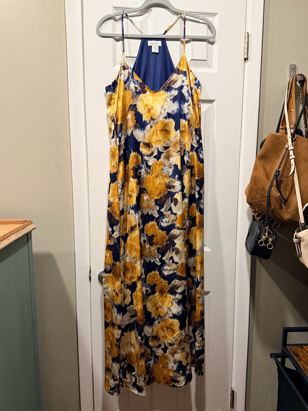 Sleeveless Floral Maxi Slip Dress in Navy and Mustard by Rails